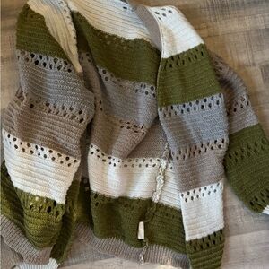 Striped Green and Gray Women's Sweater